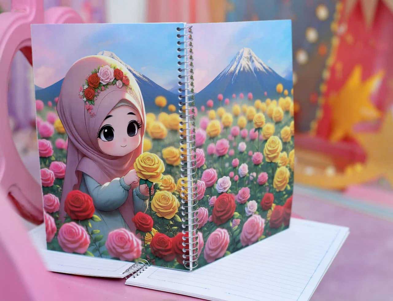 دفتر-خط-دار-مشکات-طرح-دختر-و-گل دفتر-خط-دار-مشکات-طرح-دختر-و-گل